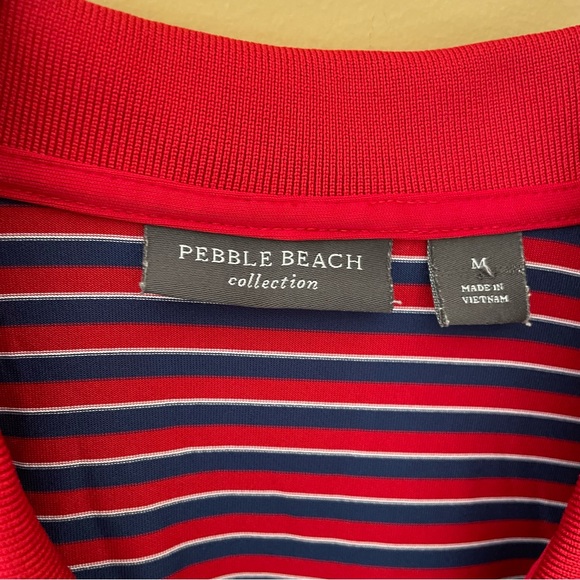 🔻LAST CHANCE🔻 PEBBLE BEACH COLLECTION Pebble Beach Logo Striped Tech Polo - Picture 5 of 7
